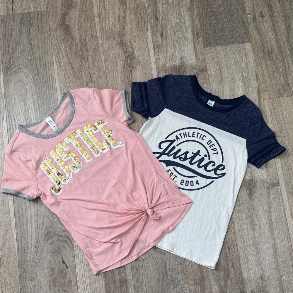 Justice Girl Bundle Pink and Navy Short Sleeve Tees Size 10